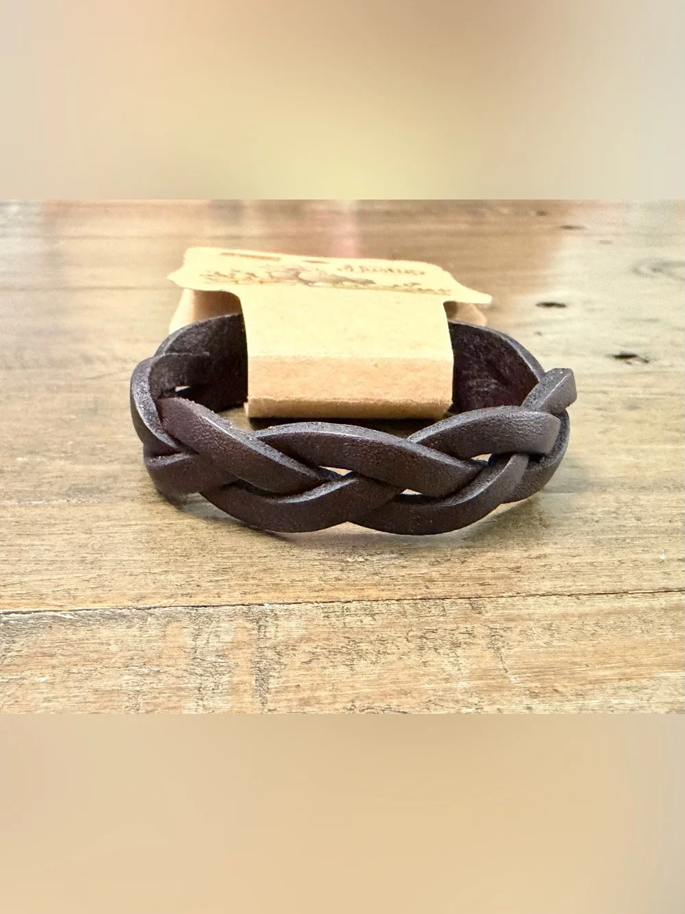 NWT Justin Boots Braided Leather Band Cuff Western Bracelet - Brown